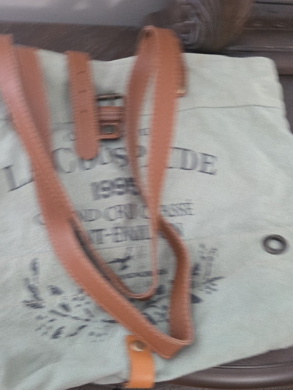 Myra Bag Sage Green Canvas Tote with Brown Leather Straps - Picture 7 of 15